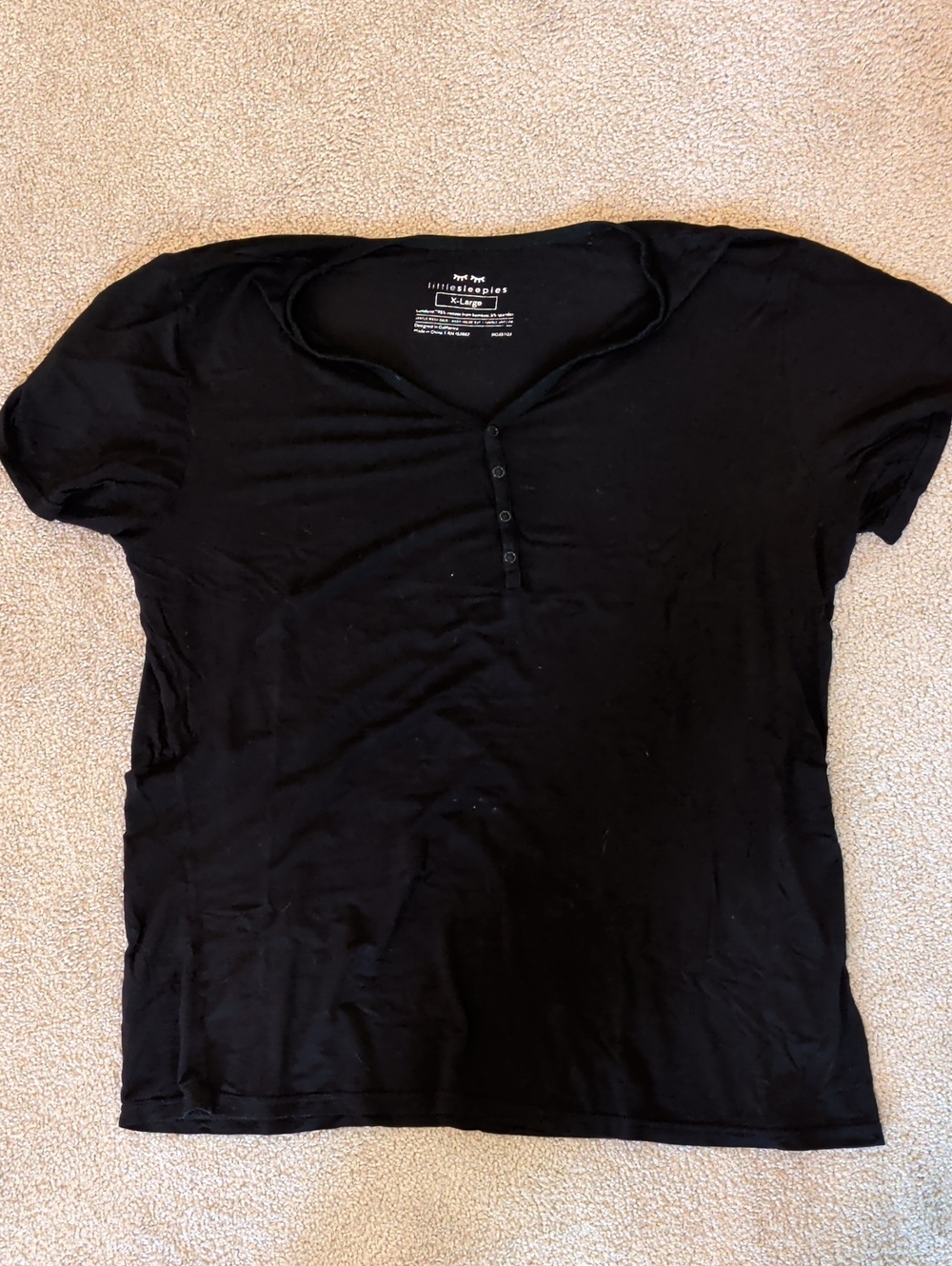 Little Sleepies Black Short Sleeve Henley Pajama Top